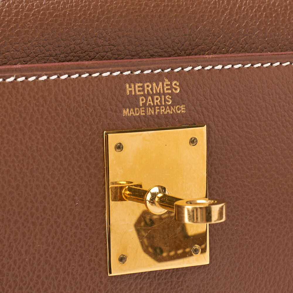 HERMES Kelly 32 External Stitching Handbag Gulliver Brown Gold-Tone Hardware, Pre-Owned