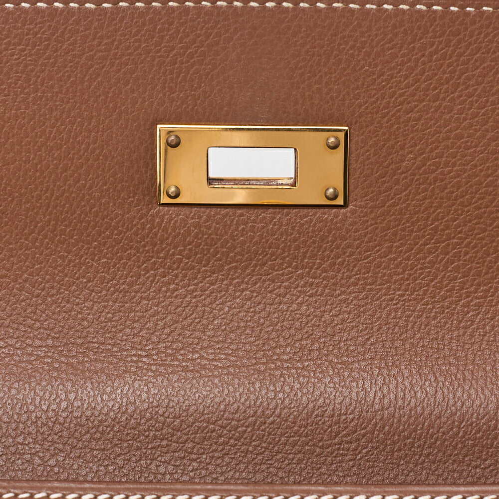 HERMES Kelly 32 External Stitching Handbag Gulliver Brown Gold-Tone Hardware, Pre-Owned
