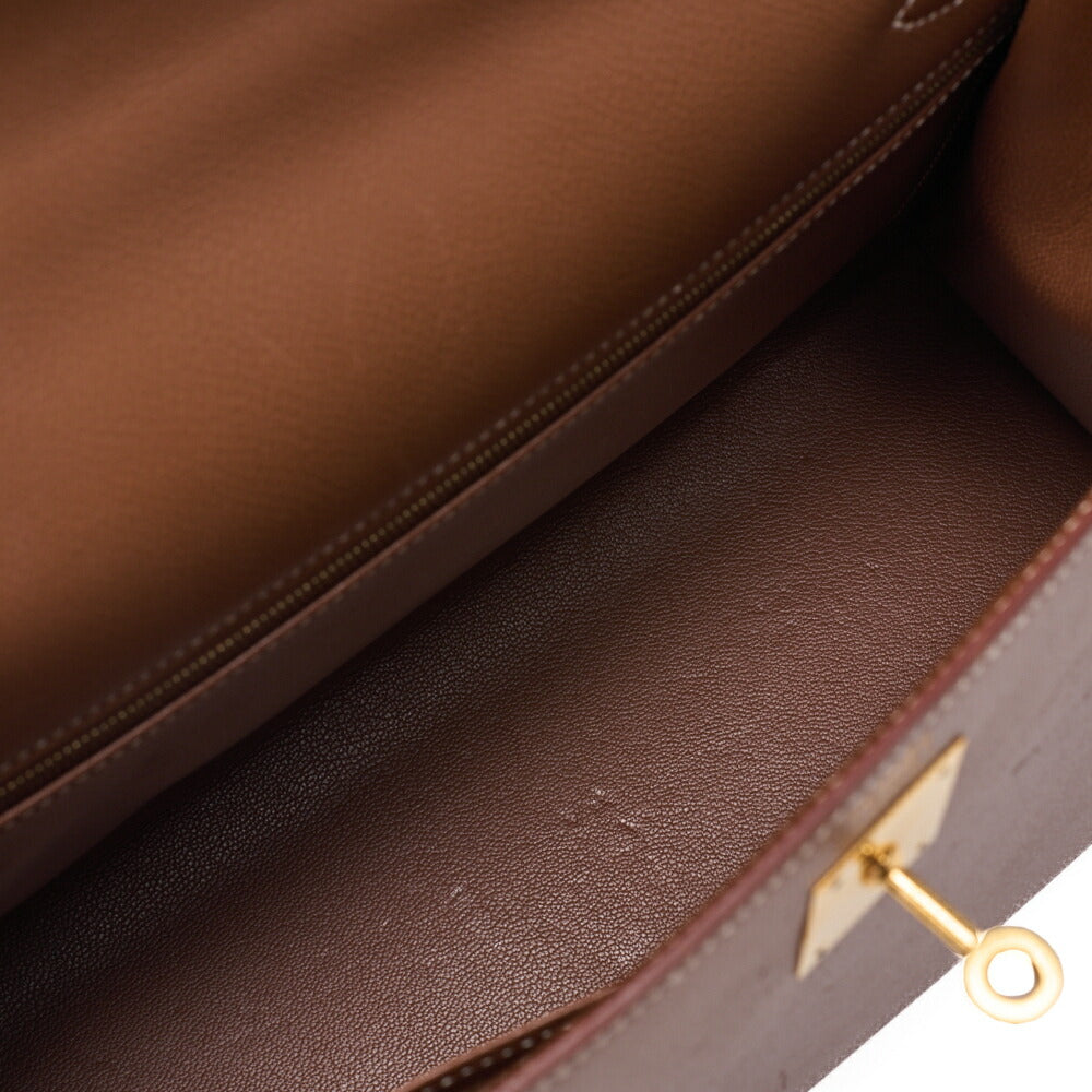 HERMES Kelly 32 External Stitching Handbag Gulliver Brown Gold-Tone Hardware, Pre-Owned