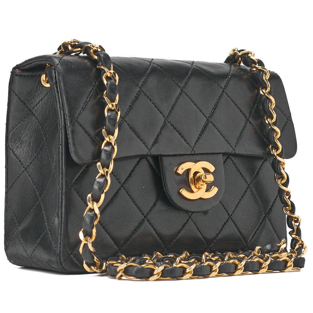 CHANEL Chain Shoulder Bag Mini Matrasse 18cm Lambskin Black Single Flap Turnlock Gold-Tone Hardware, Pre-Owned