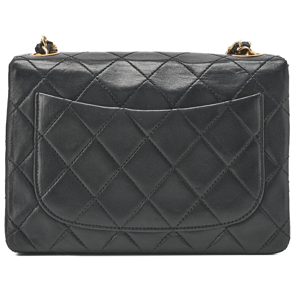 CHANEL Chain Shoulder Bag Mini Matrasse 18cm Lambskin Black Single Flap Turnlock Gold-Tone Hardware, Pre-Owned