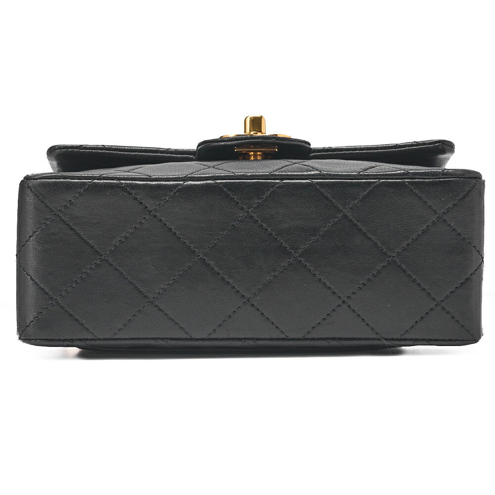 CHANEL Chain Shoulder Bag Mini Matrasse 18cm Lambskin Black Single Flap Turnlock Gold-Tone Hardware, Pre-Owned