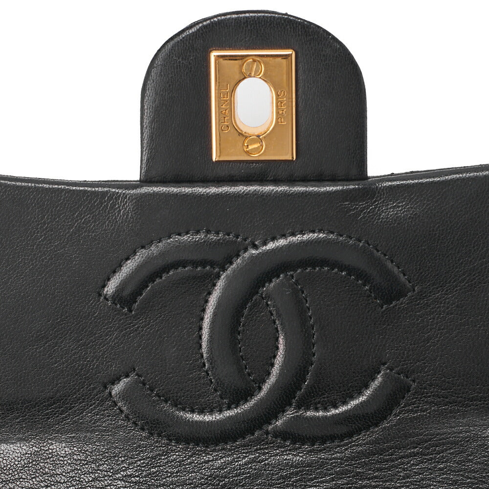 CHANEL Chain Shoulder Bag Mini Matrasse 18cm Lambskin Black Single Flap Turnlock Gold-Tone Hardware, Pre-Owned
