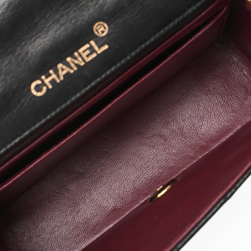 CHANEL Chain Shoulder Bag Mini Matrasse 18cm Lambskin Black Single Flap Turnlock Gold-Tone Hardware, Pre-Owned