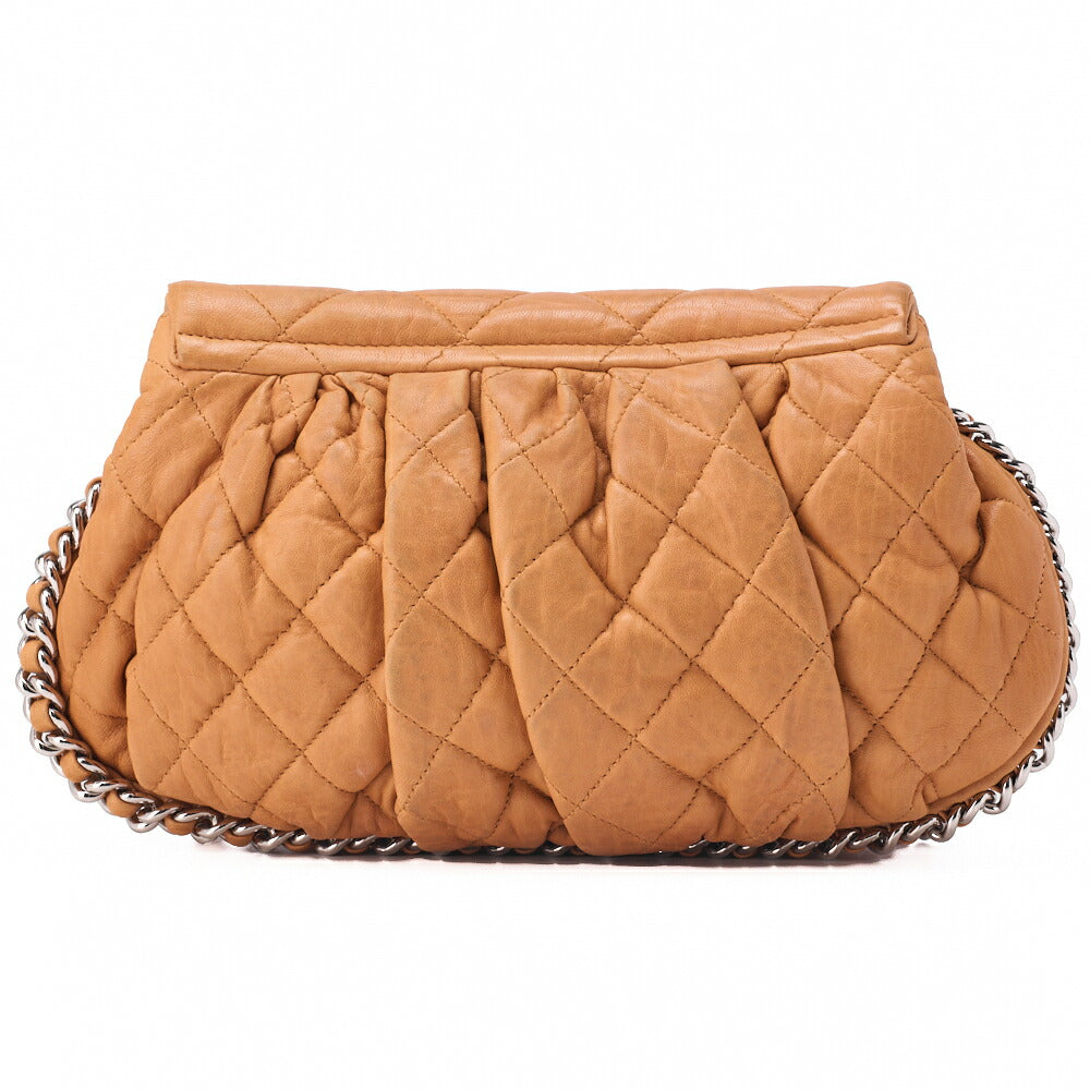 CHANEL Matlasse Luxury Chain Shoulder Bag Lambskin Beige Silver-Tone Hardware, Pre-Owned