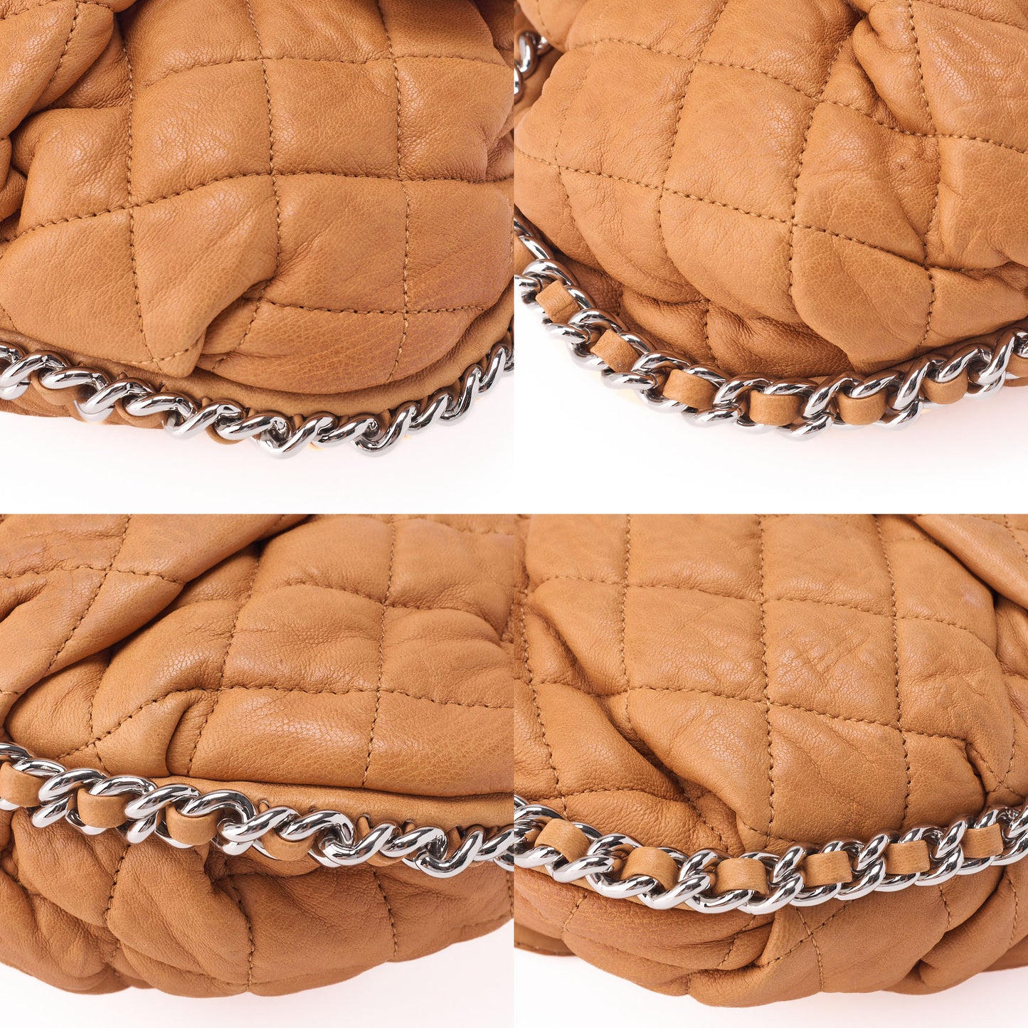 CHANEL Matlasse Luxury Chain Shoulder Bag Lambskin Beige Silver-Tone Hardware, Pre-Owned