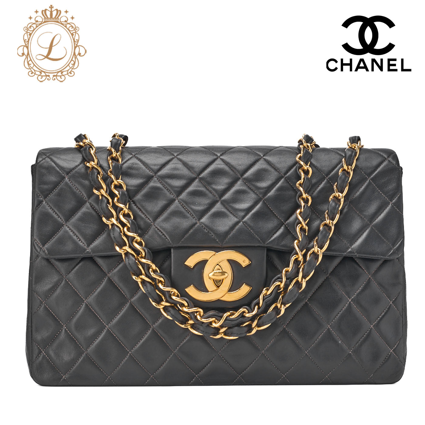 CHANEL Deca Matelassé Turnlock Single Flap Chain Shoulder Lambskin Black Gold-Tone Hardware, Pre-Owned