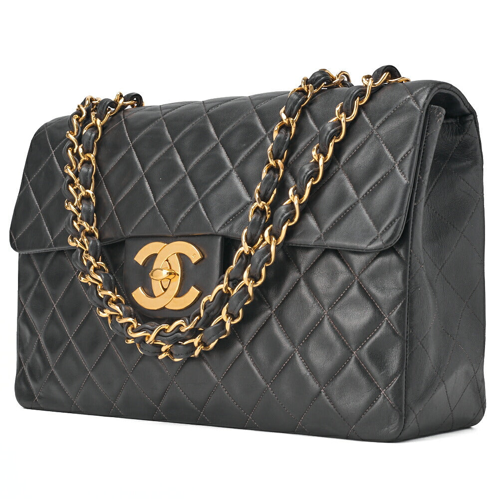 CHANEL Deca Matelassé Turnlock Single Flap Chain Shoulder Lambskin Black Gold-Tone Hardware, Pre-Owned