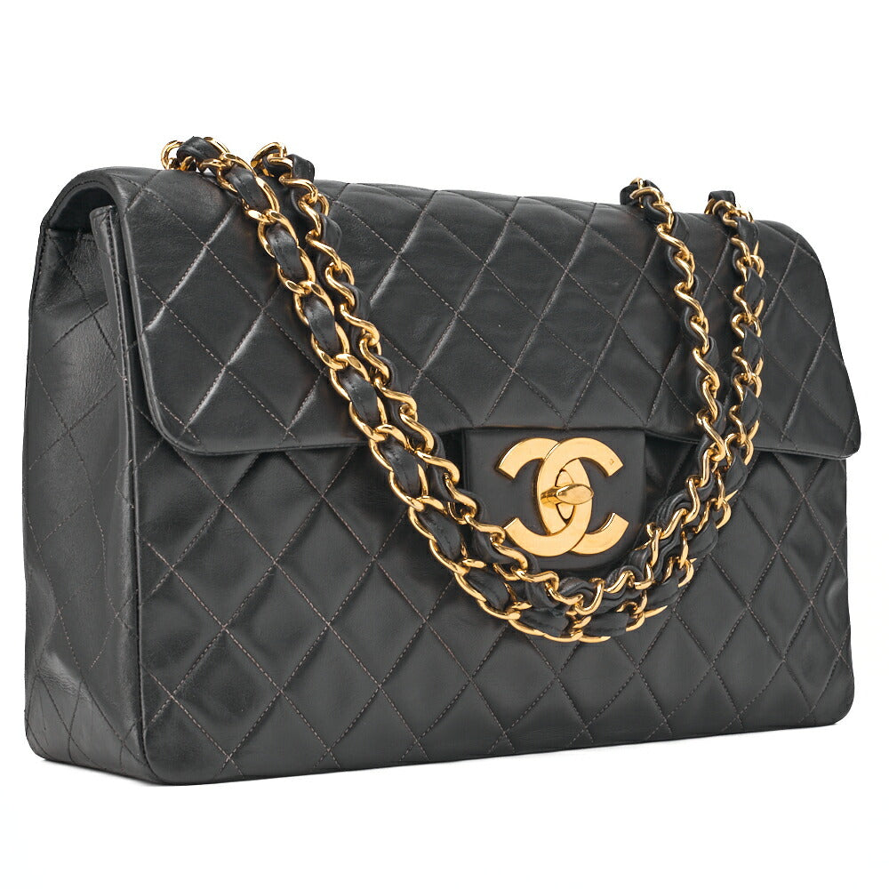 CHANEL Deca Matelassé Turnlock Single Flap Chain Shoulder Lambskin Black Gold-Tone Hardware, Pre-Owned