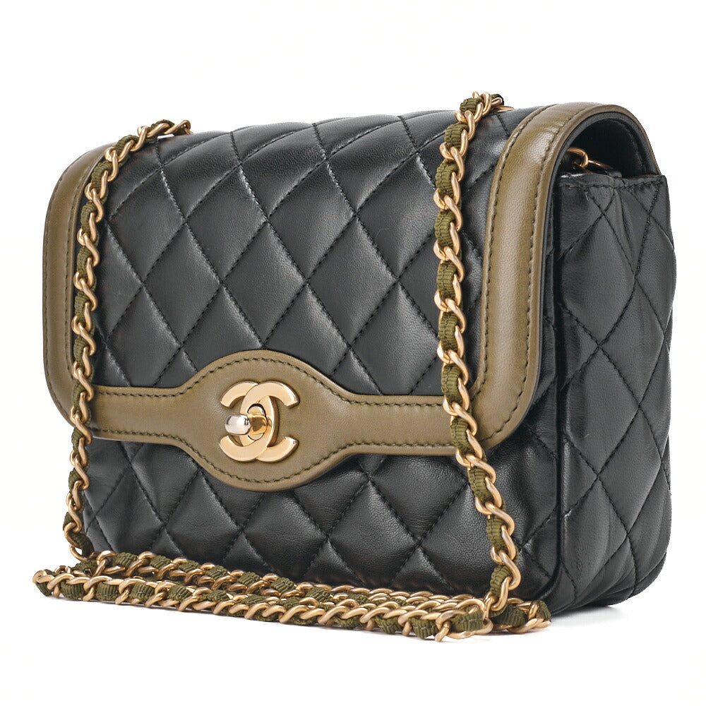 CHANEL Mini Matelassé Turnlock Chain Shoulder Bag Lambskin Bicolor Gold-Tone Hardware, Pre-Owned