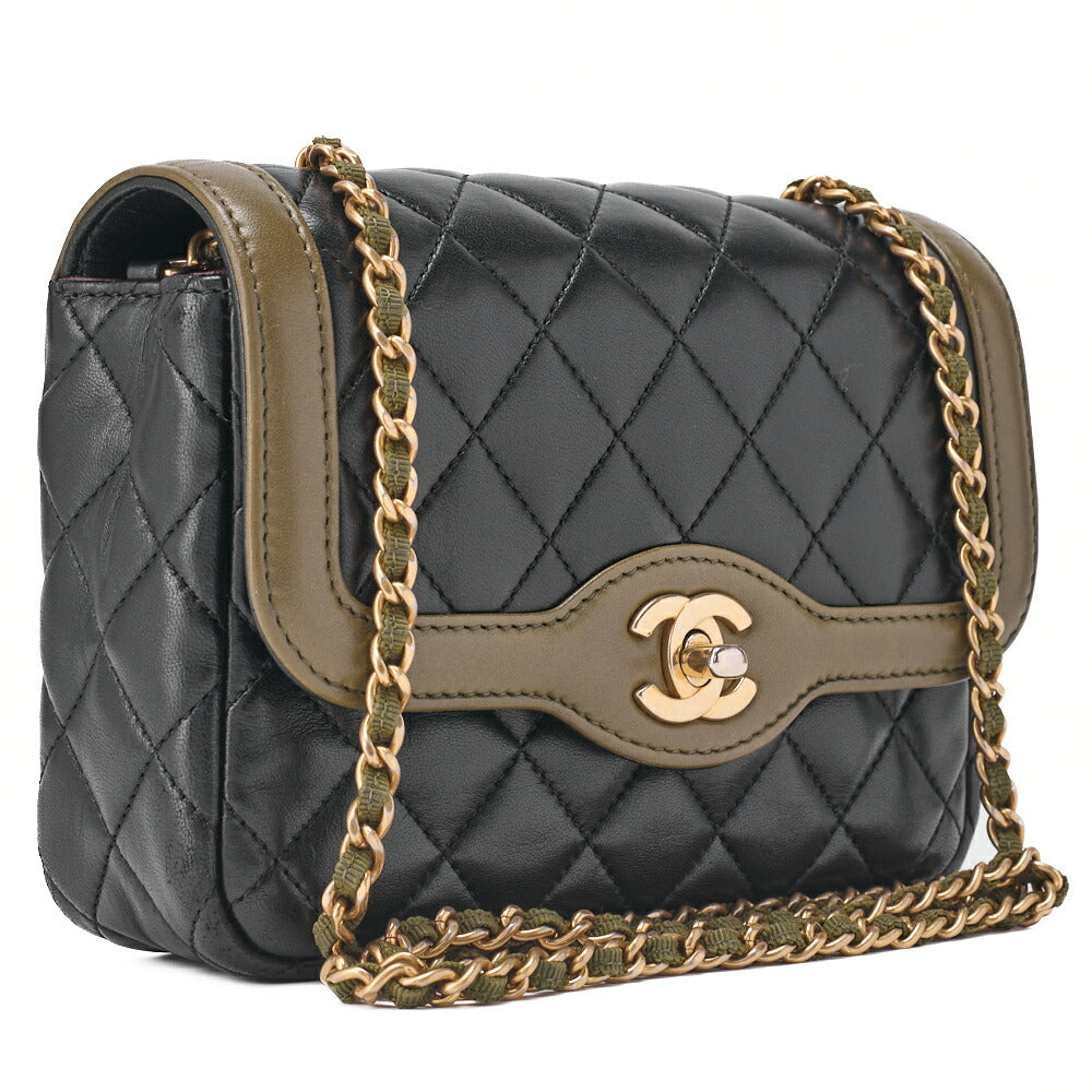 CHANEL Mini Matelassé Turnlock Chain Shoulder Bag Lambskin Bicolor Gold-Tone Hardware, Pre-Owned