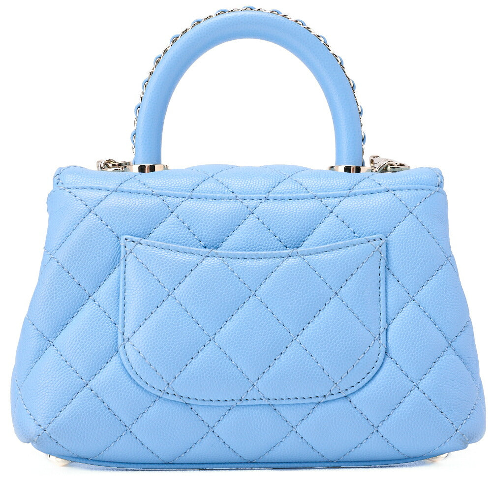 CHANEL Shoulder Bag Handbag Matelassé Coco Handle 2WAY Caviar Skin Light Blue Gold-Tone Hardware, Pre-Owned