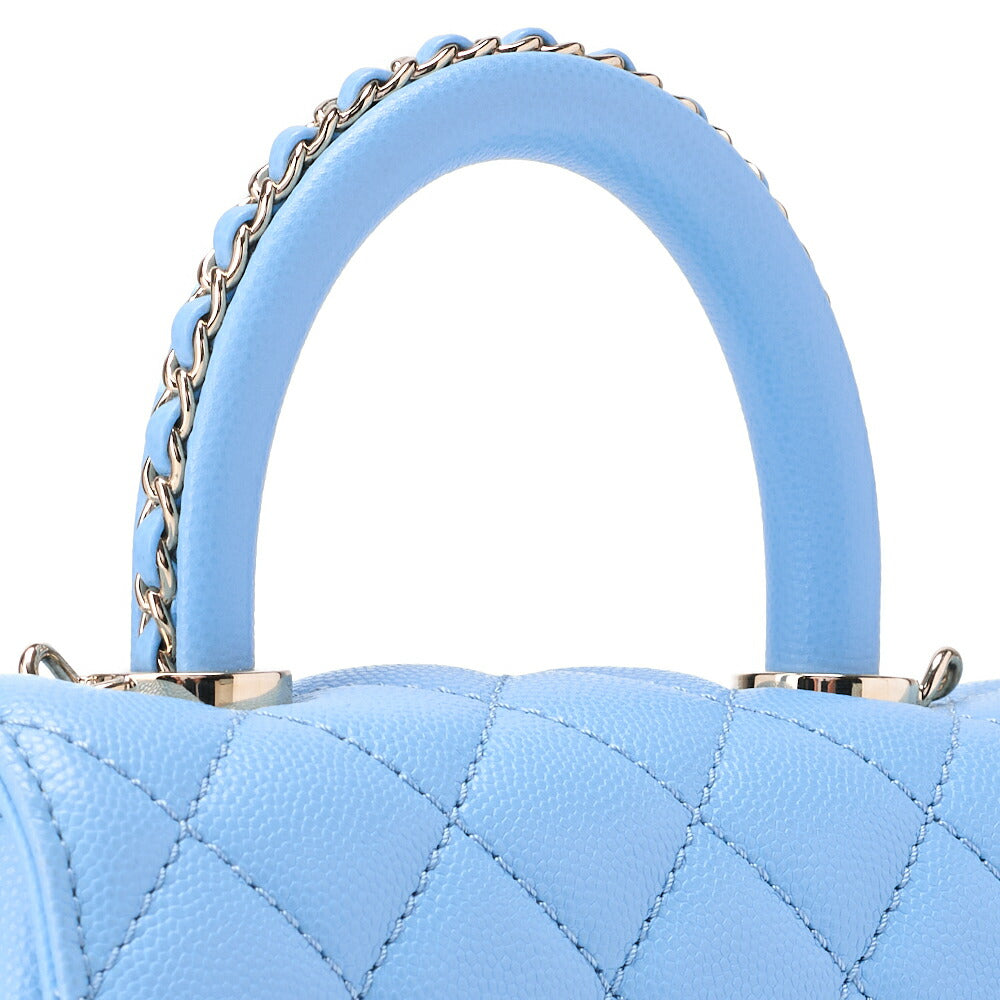 CHANEL Shoulder Bag Handbag Matelassé Coco Handle 2WAY Caviar Skin Light Blue Gold-Tone Hardware, Pre-Owned