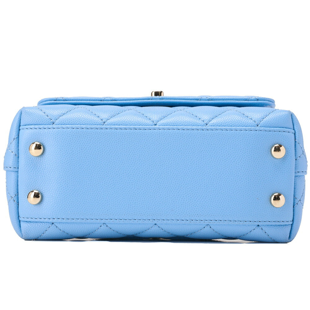 CHANEL Shoulder Bag Handbag Matelassé Coco Handle 2WAY Caviar Skin Light Blue Gold-Tone Hardware, Pre-Owned