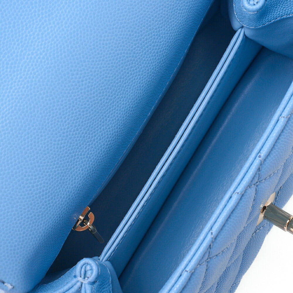 CHANEL Shoulder Bag Handbag Matelassé Coco Handle 2WAY Caviar Skin Light Blue Gold-Tone Hardware, Pre-Owned