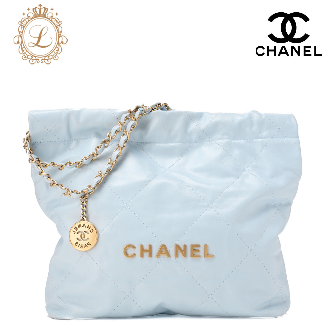 CHANEL Chanel 22 Calfskin Mint Drawstring Chain Shoulder Bag Gold-Tone Hardware, Pre-Owned