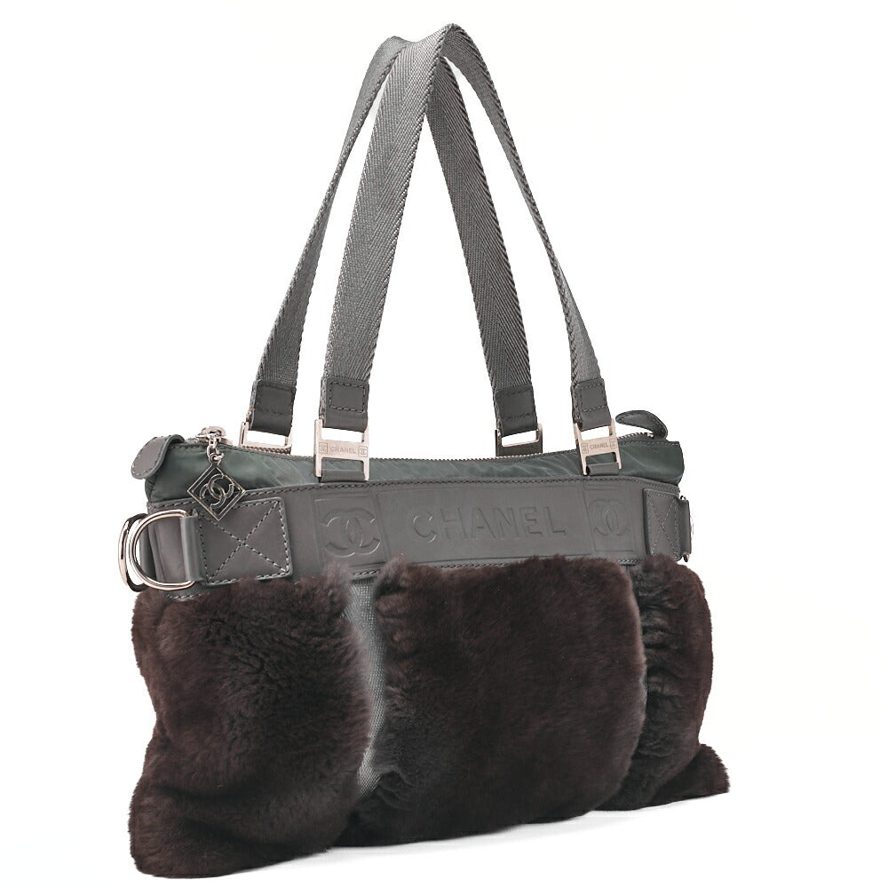 CHANEL Cocomark Sportline Tote Bag Lambskin Fur Bicolor Silver-Tone Hardware, Pre-Owned