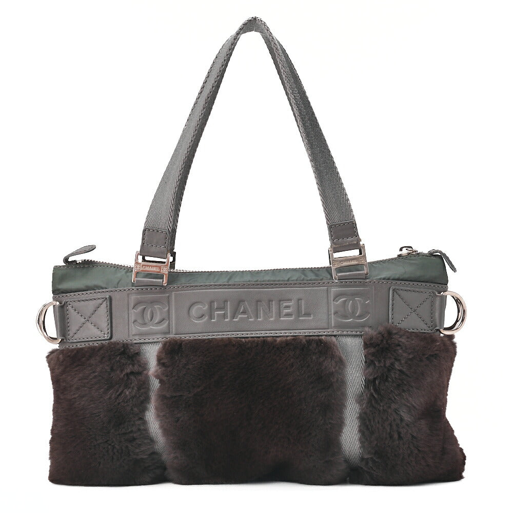 CHANEL Cocomark Sportline Tote Bag Lambskin Fur Bicolor Silver-Tone Hardware, Pre-Owned