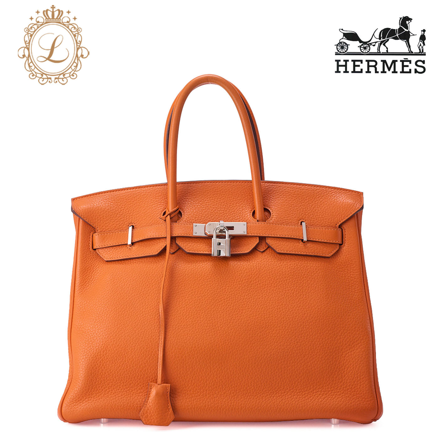HERMES Birkin 35 Handbag Tryon Orange Silver-Tone Hardware, Pre-Owned