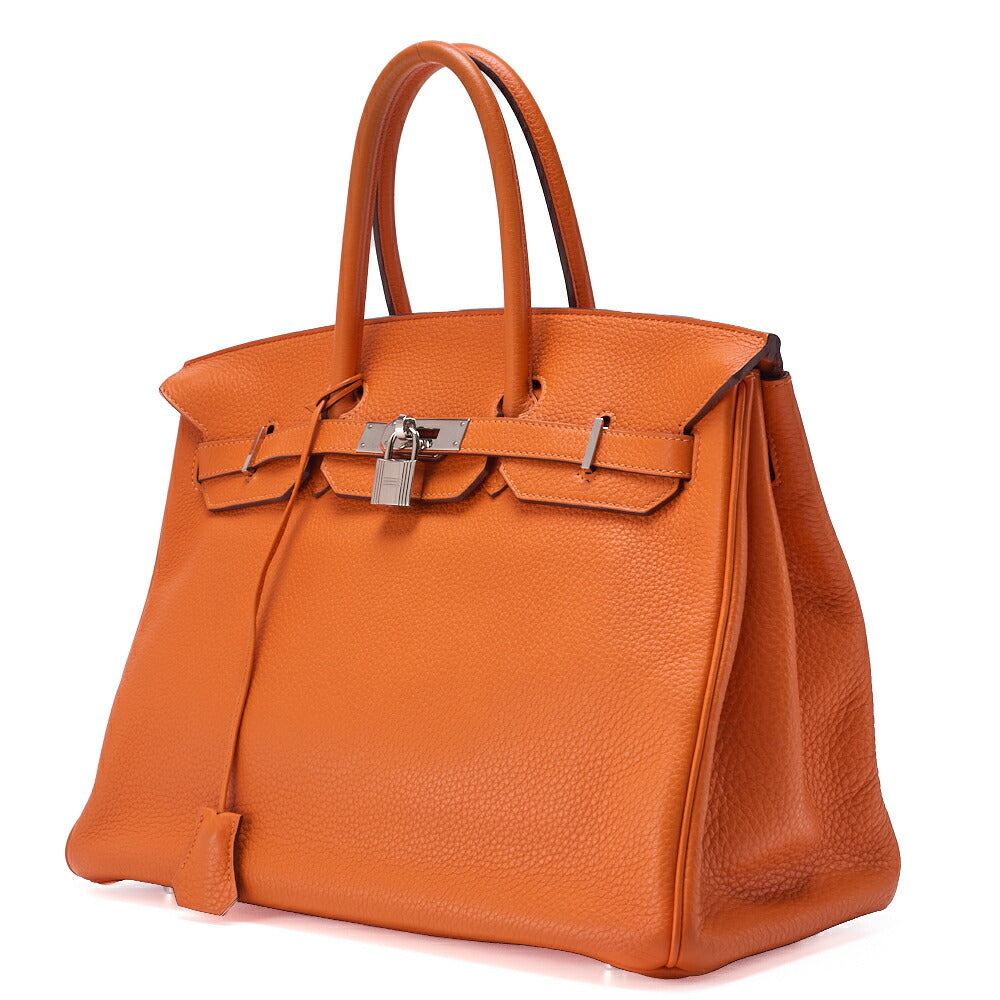 HERMES Birkin 35 Handbag Tryon Orange Silver-Tone Hardware, Pre-Owned