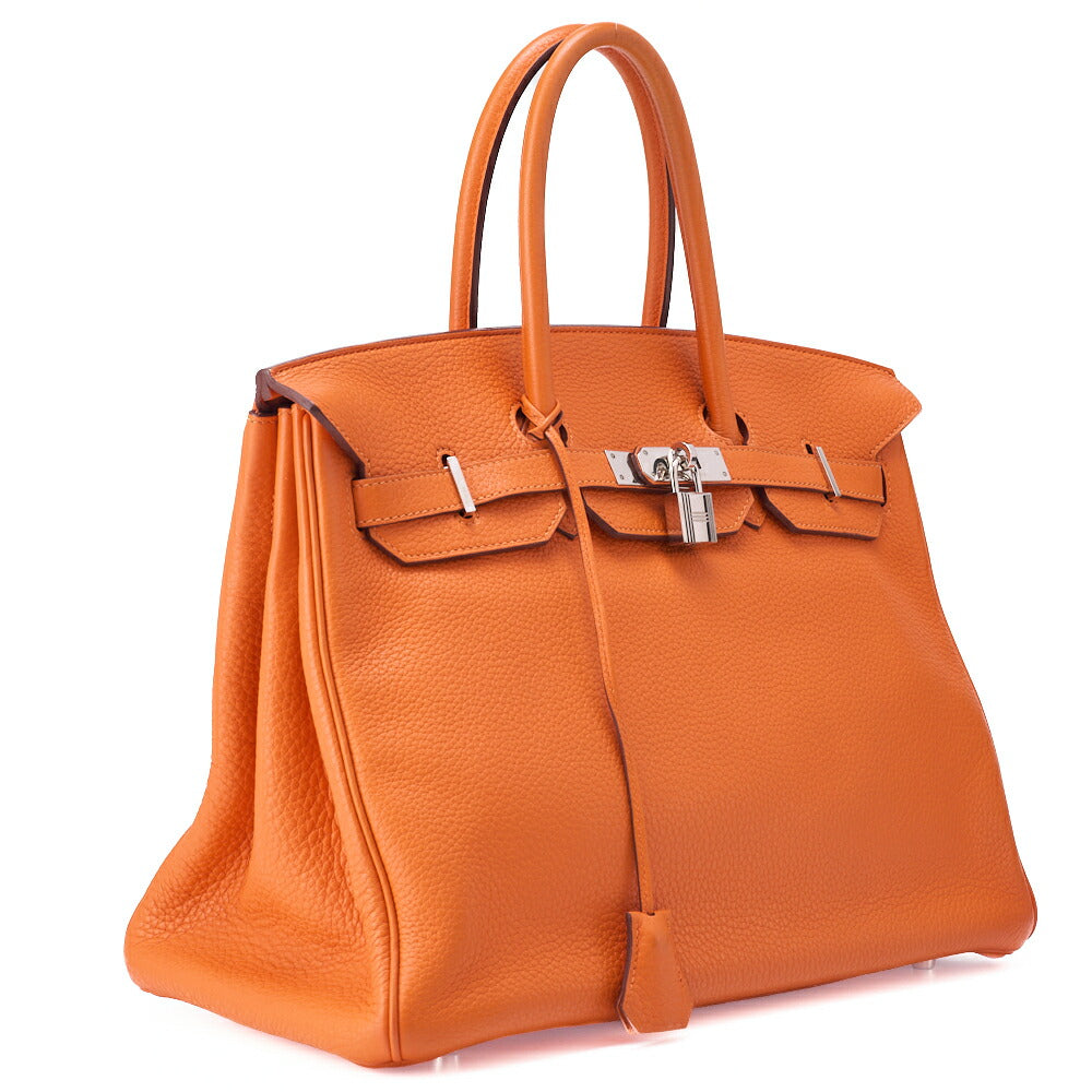 HERMES Birkin 35 Handbag Tryon Orange Silver-Tone Hardware, Pre-Owned