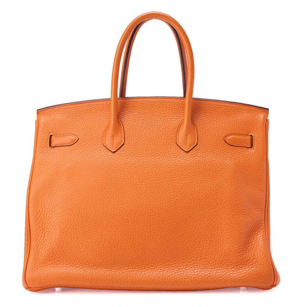 HERMES Birkin 35 Handbag Tryon Orange Silver-Tone Hardware, Pre-Owned