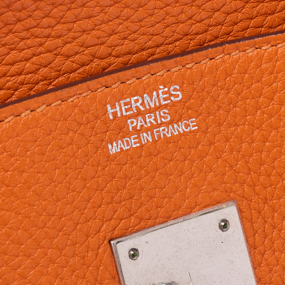 HERMES Birkin 35 Handbag Tryon Orange Silver-Tone Hardware, Pre-Owned