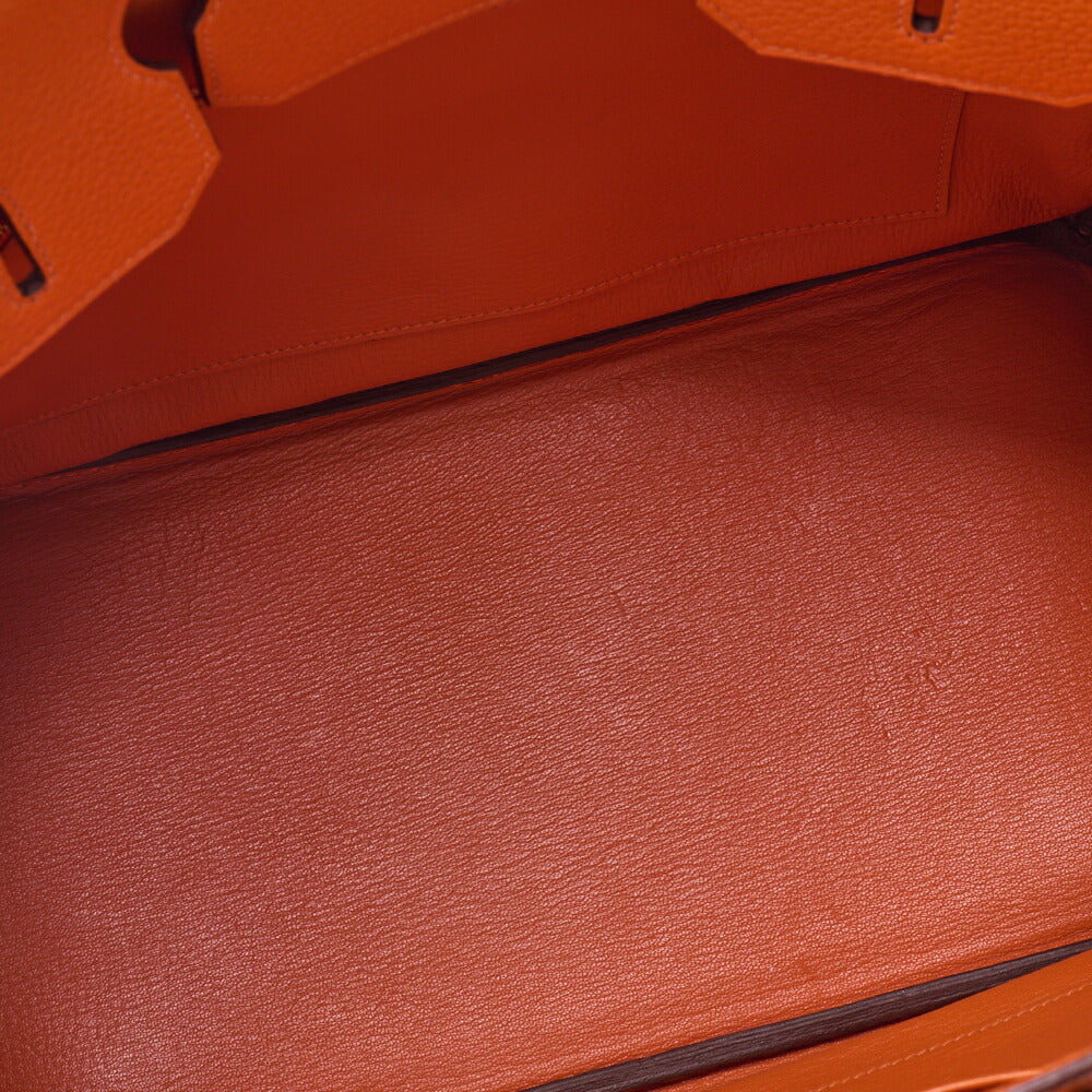 HERMES Birkin 35 Handbag Tryon Orange Silver-Tone Hardware, Pre-Owned