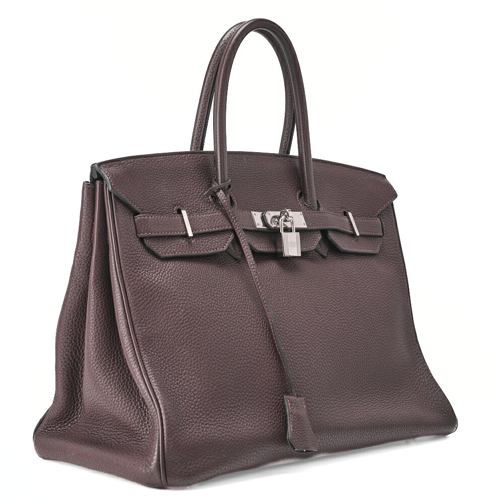 HERMES Birkin 35 Handbag Tryon Chocolat Silver-Tone Hardware, Pre-Owned
