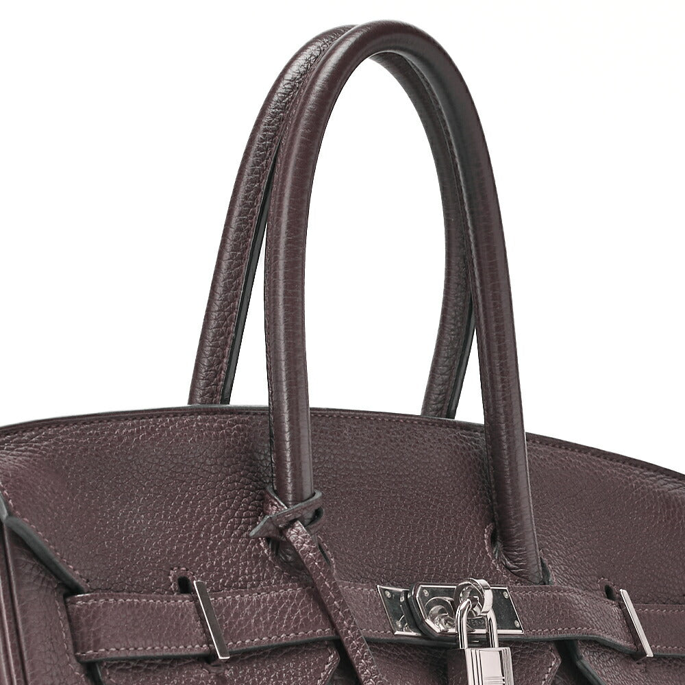 HERMES Birkin 35 Handbag Tryon Chocolat Silver-Tone Hardware, Pre-Owned