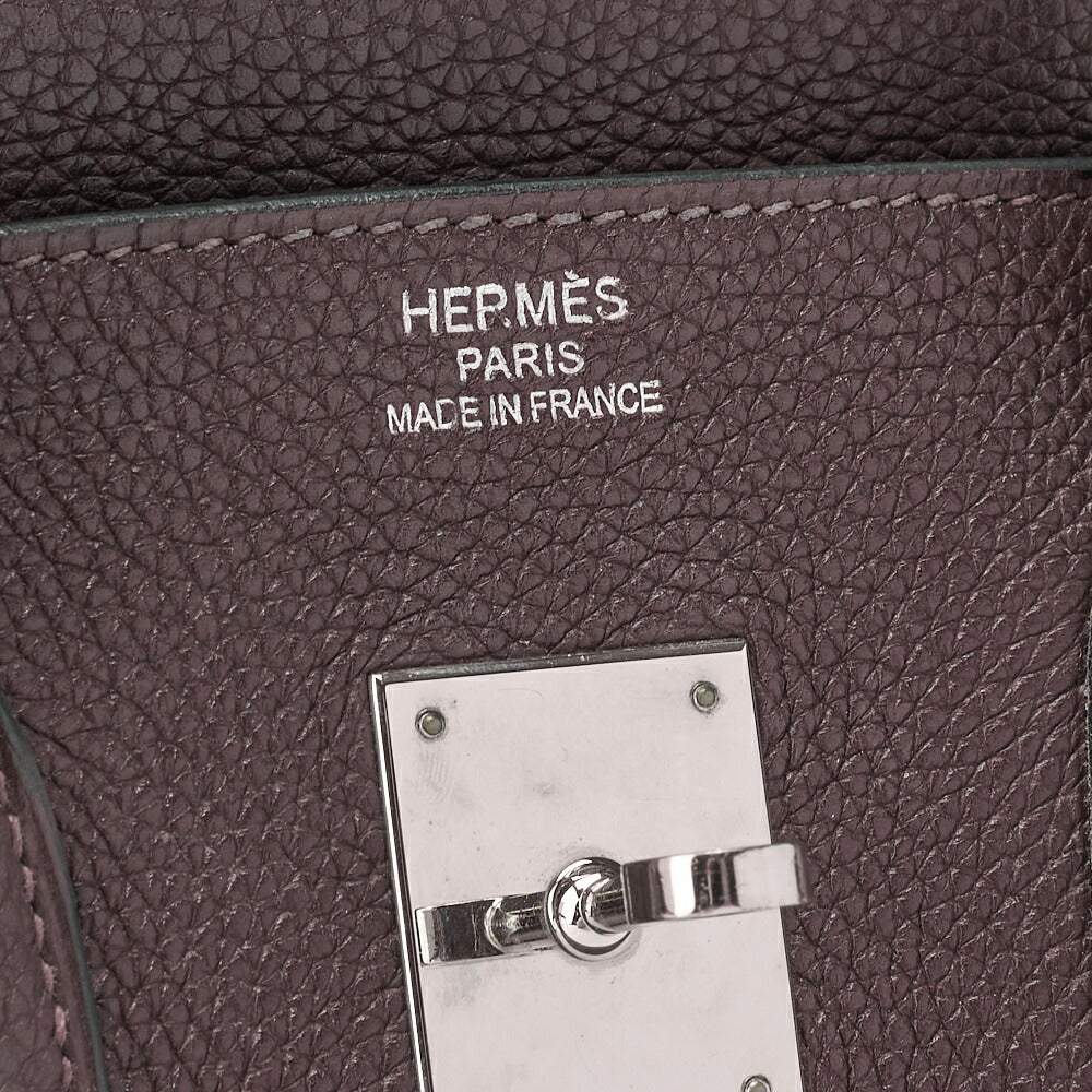 HERMES Birkin 35 Handbag Tryon Chocolat Silver-Tone Hardware, Pre-Owned