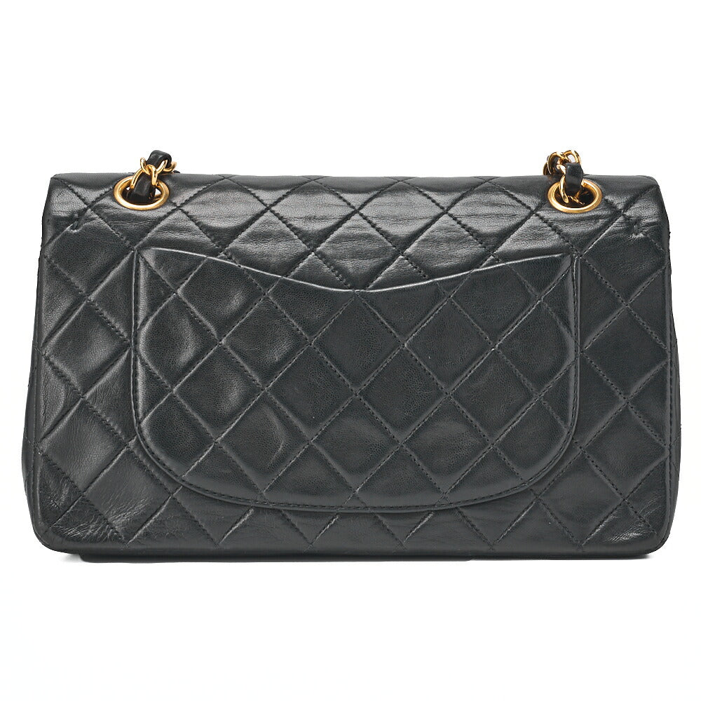 CHANEL Chain Shoulder Bag Matelassé Double Flap 23cm Lambskin Black Gold-Tone Hardware, Pre-Owned