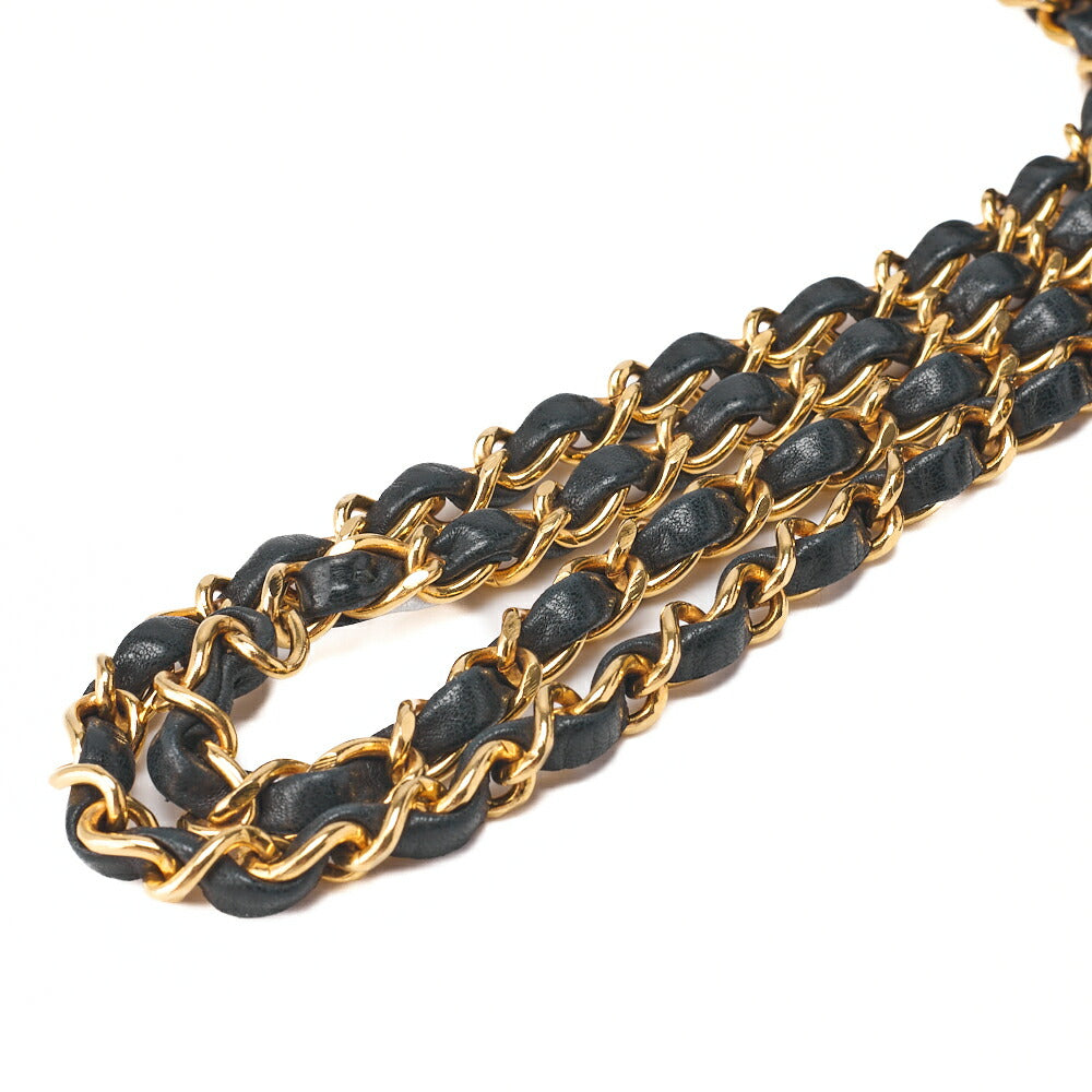 CHANEL Chain Shoulder Bag Matelassé Double Flap 23cm Lambskin Black Gold-Tone Hardware, Pre-Owned