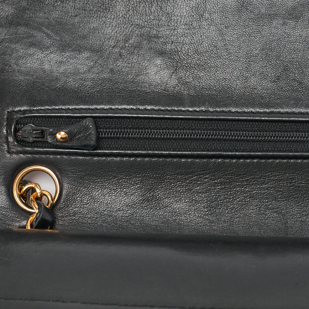 CHANEL Chain Shoulder Bag Matelassé Double Flap 23cm Lambskin Black Gold-Tone Hardware, Pre-Owned