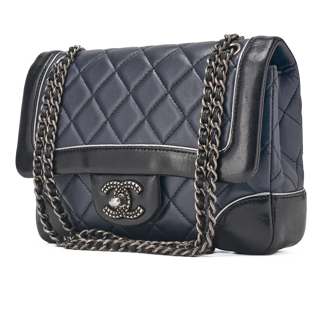 CHANEL Chain Shoulder Bag Mini Matelassé Lambskin Bicolor Single Flap Turnlock Silver-Tone Hardware, Pre-Owned