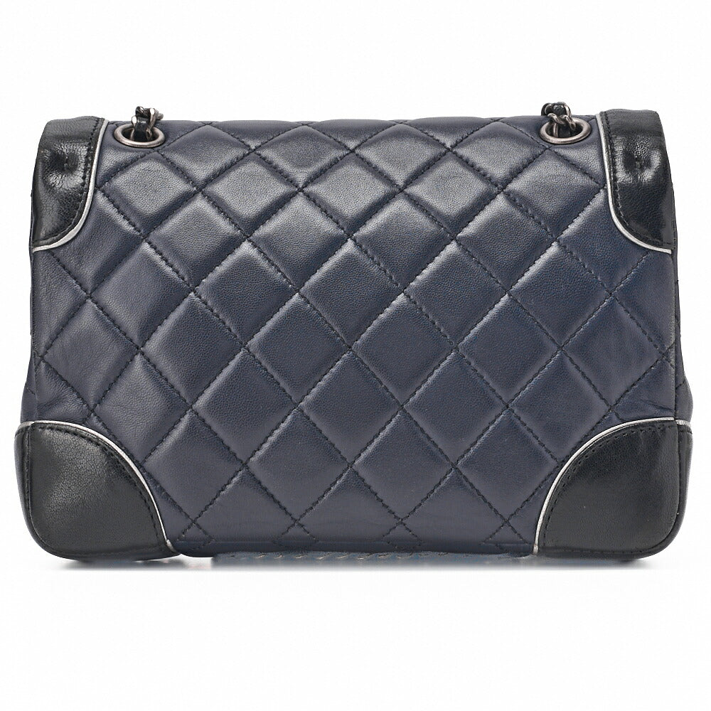 CHANEL Chain Shoulder Bag Mini Matelassé Lambskin Bicolor Single Flap Turnlock Silver-Tone Hardware, Pre-Owned