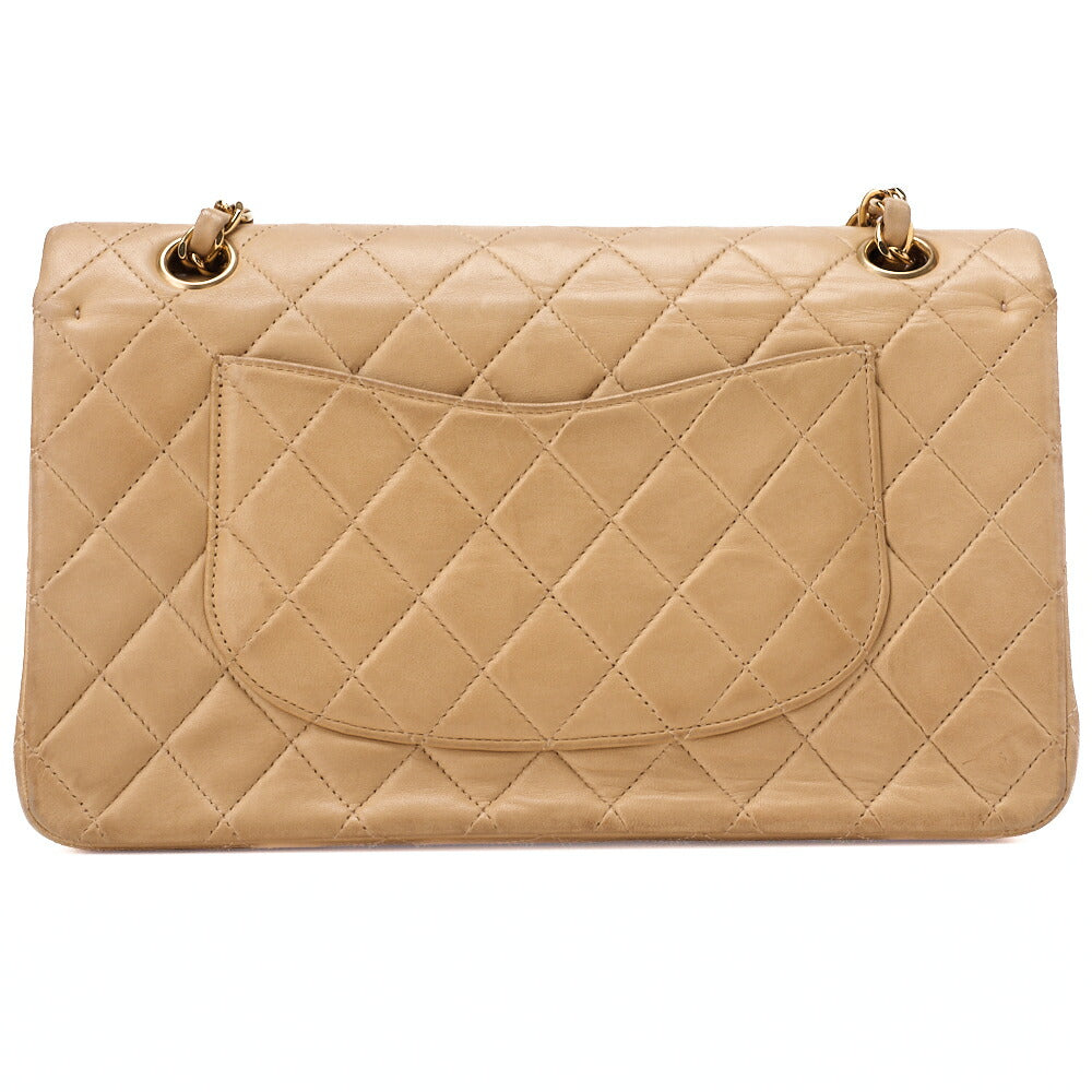 CHANEL Shoulder Bag Matelassé Double Flap 25cm Chain Shoulder Lambskin Beige Gold-Tone Hardware, Pre-Owned