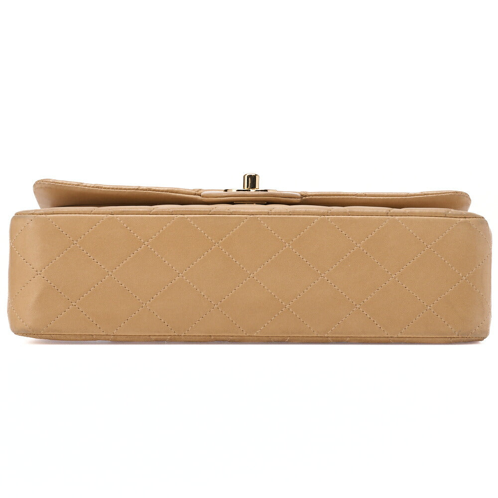 CHANEL Shoulder Bag Matelassé Double Flap 25cm Chain Shoulder Lambskin Beige Gold-Tone Hardware, Pre-Owned