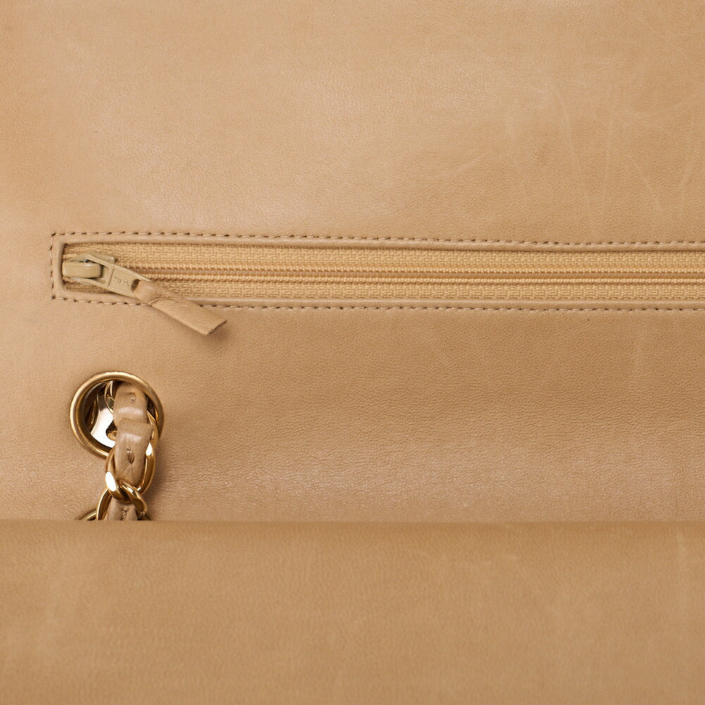 CHANEL Shoulder Bag Matelassé Double Flap 25cm Chain Shoulder Lambskin Beige Gold-Tone Hardware, Pre-Owned