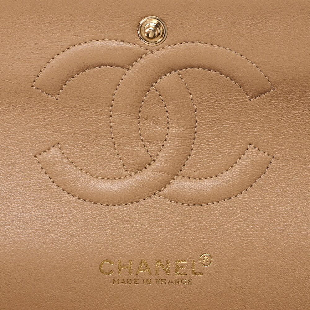 CHANEL Shoulder Bag Matelassé Double Flap 25cm Chain Shoulder Lambskin Beige Gold-Tone Hardware, Pre-Owned