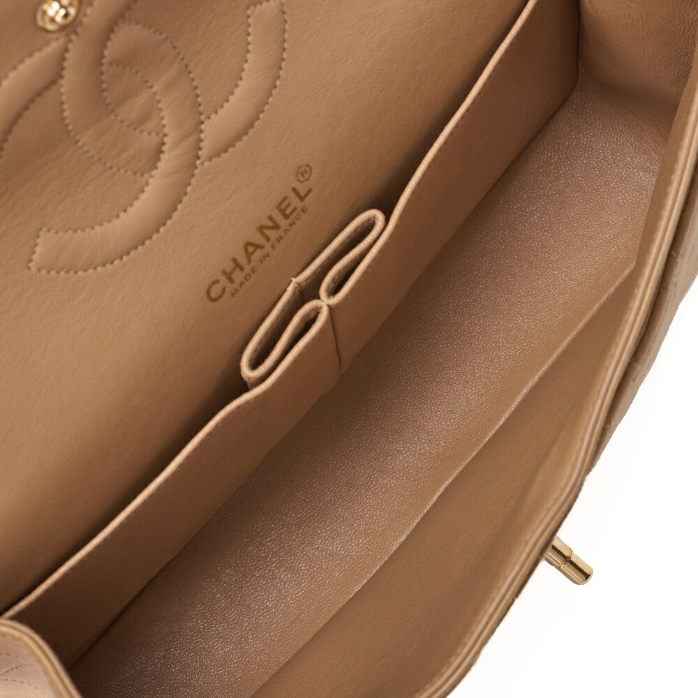 CHANEL Shoulder Bag Matelassé Double Flap 25cm Chain Shoulder Lambskin Beige Gold-Tone Hardware, Pre-Owned