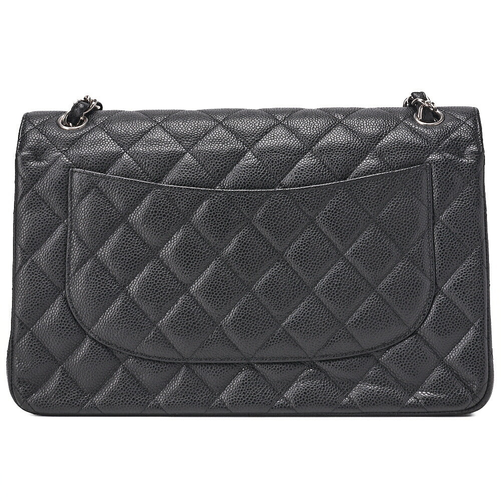 CHANEL Chain Shoulder Bag Deca Matelassé 30cm Double Flap Caviar Skin Black Gold-Tone Hardware, Pre-Owned