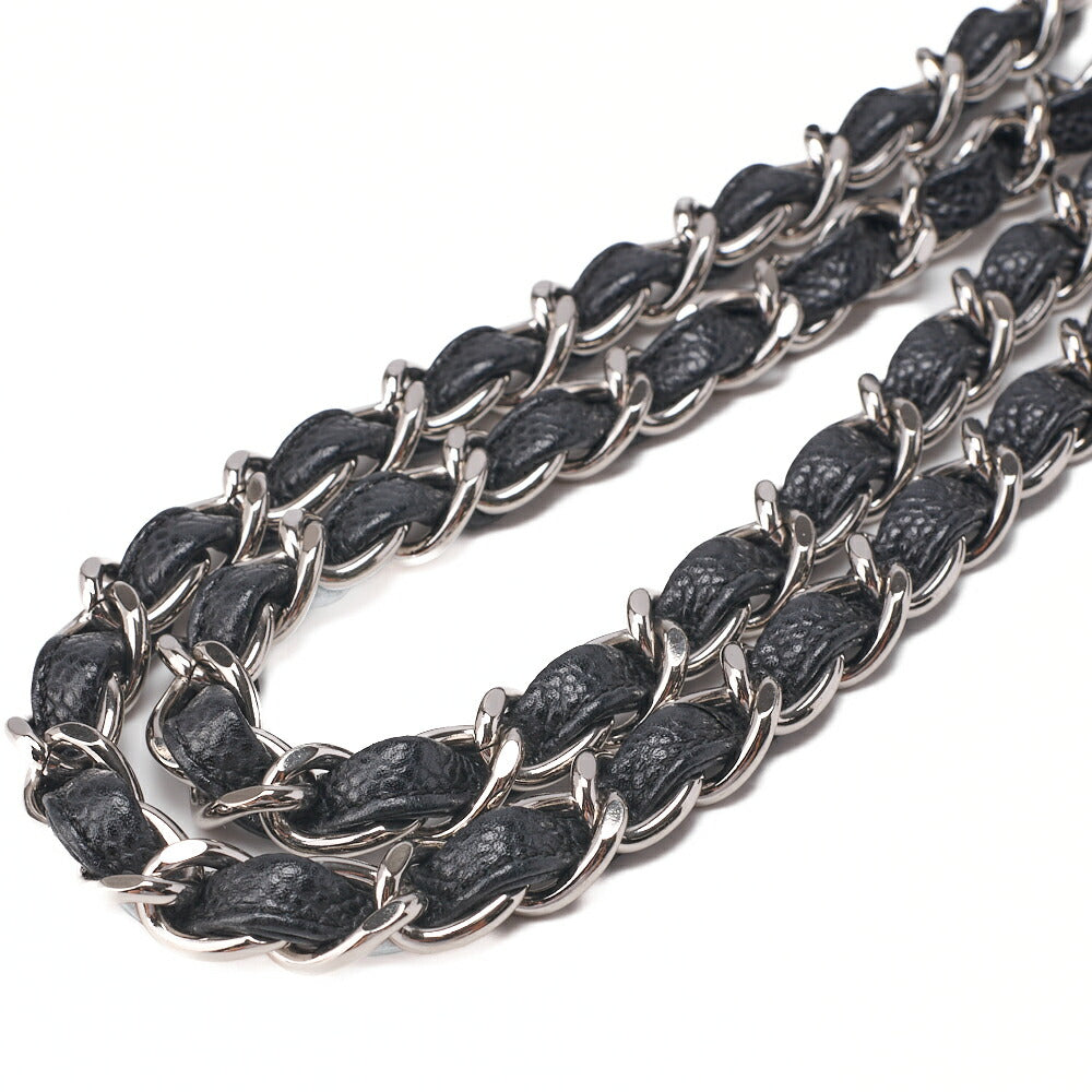 CHANEL Chain Shoulder Bag Deca Matelassé 30cm Double Flap Caviar Skin Black Gold-Tone Hardware, Pre-Owned