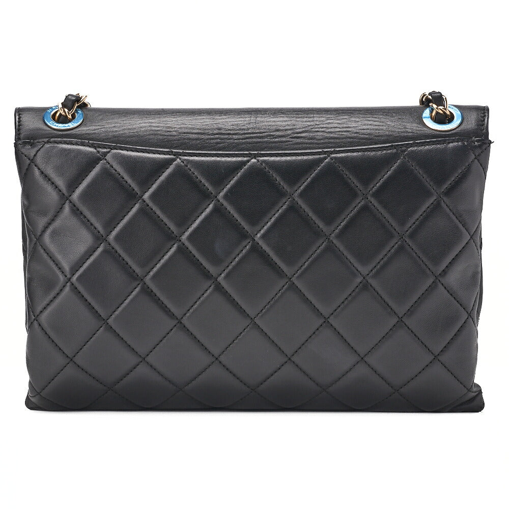CHANEL Matelassé Push Lock Logo Chain Shoulder Lambskin Black Gold-Tone Hardware, Pre-Owned