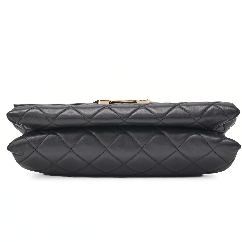CHANEL Matelassé Push Lock Logo Chain Shoulder Lambskin Black Gold-Tone Hardware, Pre-Owned