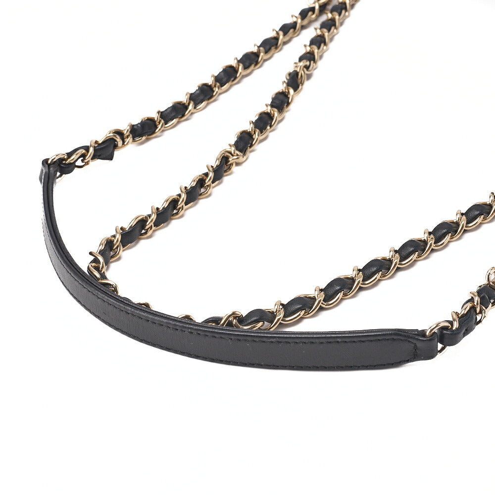 CHANEL Matelassé Push Lock Logo Chain Shoulder Lambskin Black Gold-Tone Hardware, Pre-Owned