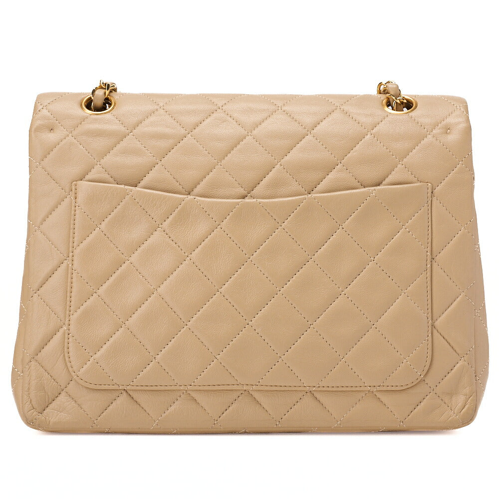 CHANEL Matelassé Double Flap 25cm Chain Shoulder Lambskin Beige Gold-Tone Hardware, Pre-Owned