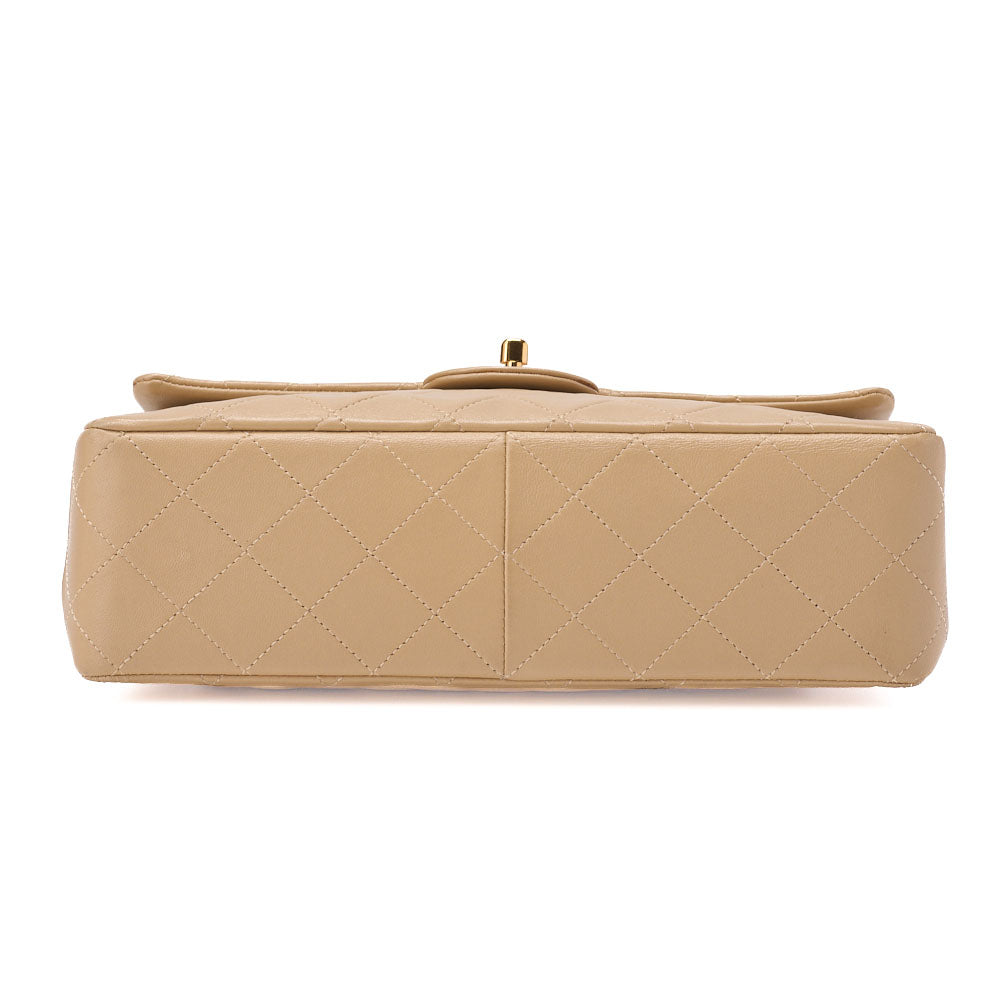 CHANEL Matelassé Double Flap 25cm Chain Shoulder Lambskin Beige Gold-Tone Hardware, Pre-Owned