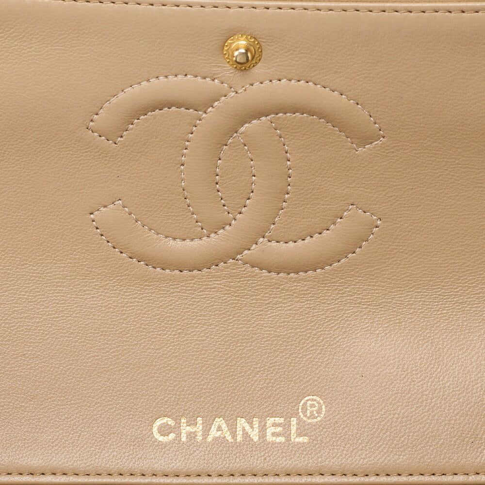CHANEL Matelassé Double Flap 25cm Chain Shoulder Lambskin Beige Gold-Tone Hardware, Pre-Owned
