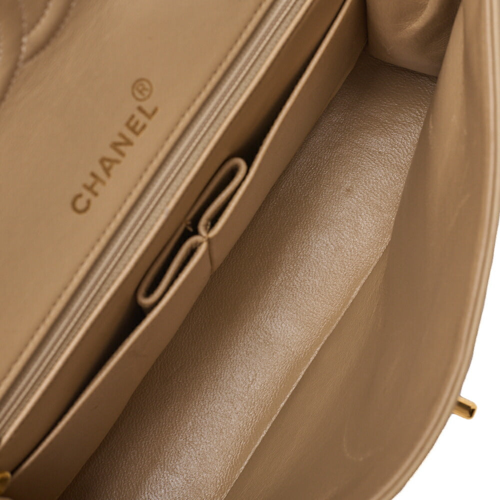 CHANEL Matelassé Double Flap 25cm Chain Shoulder Lambskin Beige Gold-Tone Hardware, Pre-Owned